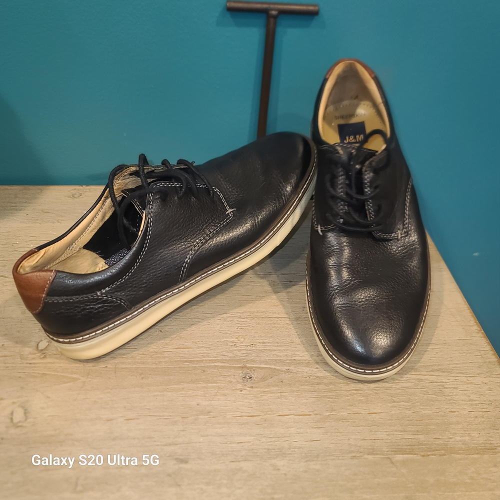 J&M Premium Leather Plain-Toe Derby Shoes with Contrast Sole